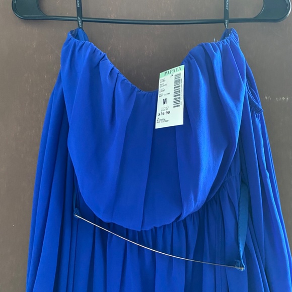 Royal Blue Dress with attached gold belt - Picture 3 of 4